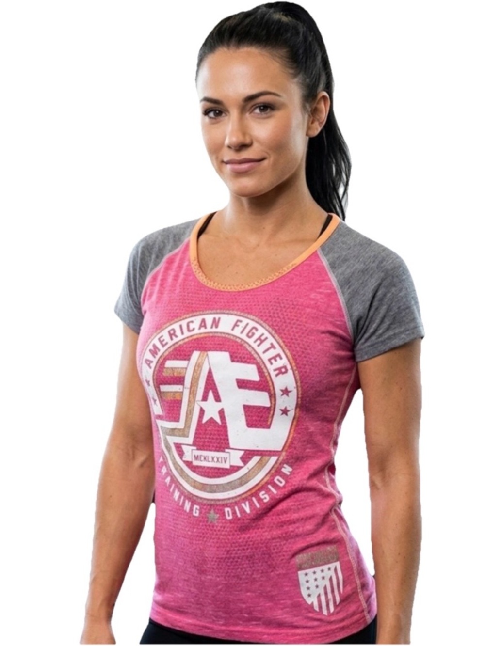 American Fighter x Affliction Women’s Pink & Gray T Shirt Size Small